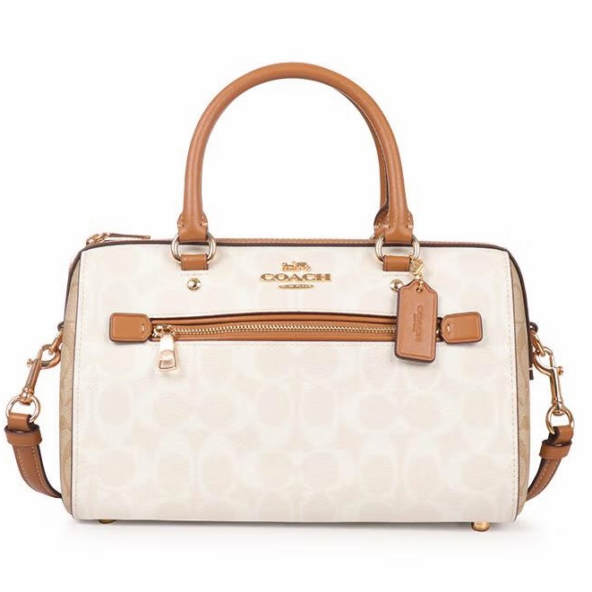 coach 149 latest color matching ROWAN classic old flower handbag Boston pillow bag milk tea   ztb