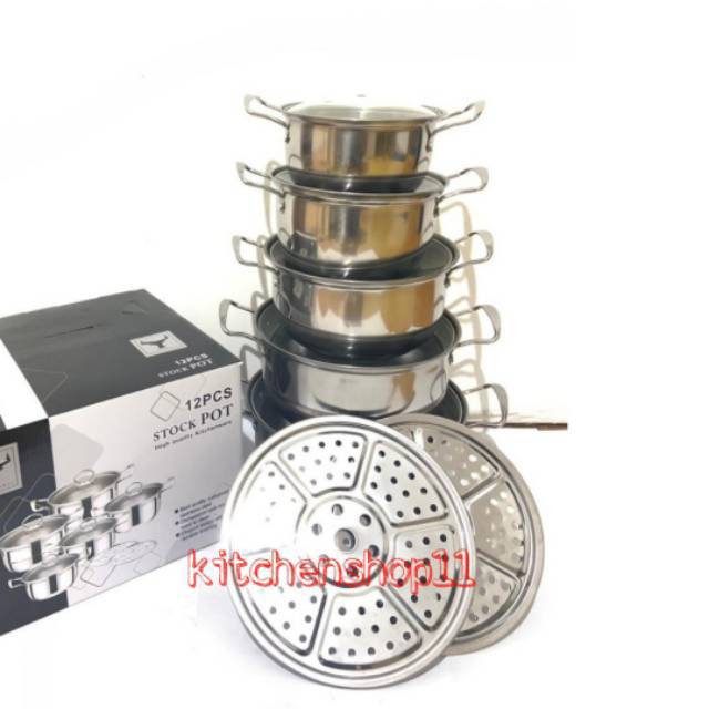 Panci set 5pcs steamer tutup kaca soup pot stockpot Panci set 5pcs steamer tutup kaca soup pot stockpot