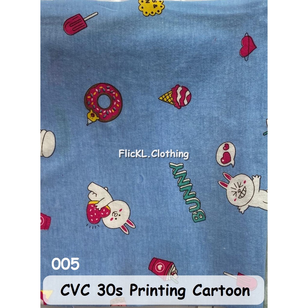 Bahan Kain Kaos Baju Cvc 30s Printing Cartoon Animasi Motif Anak Anak