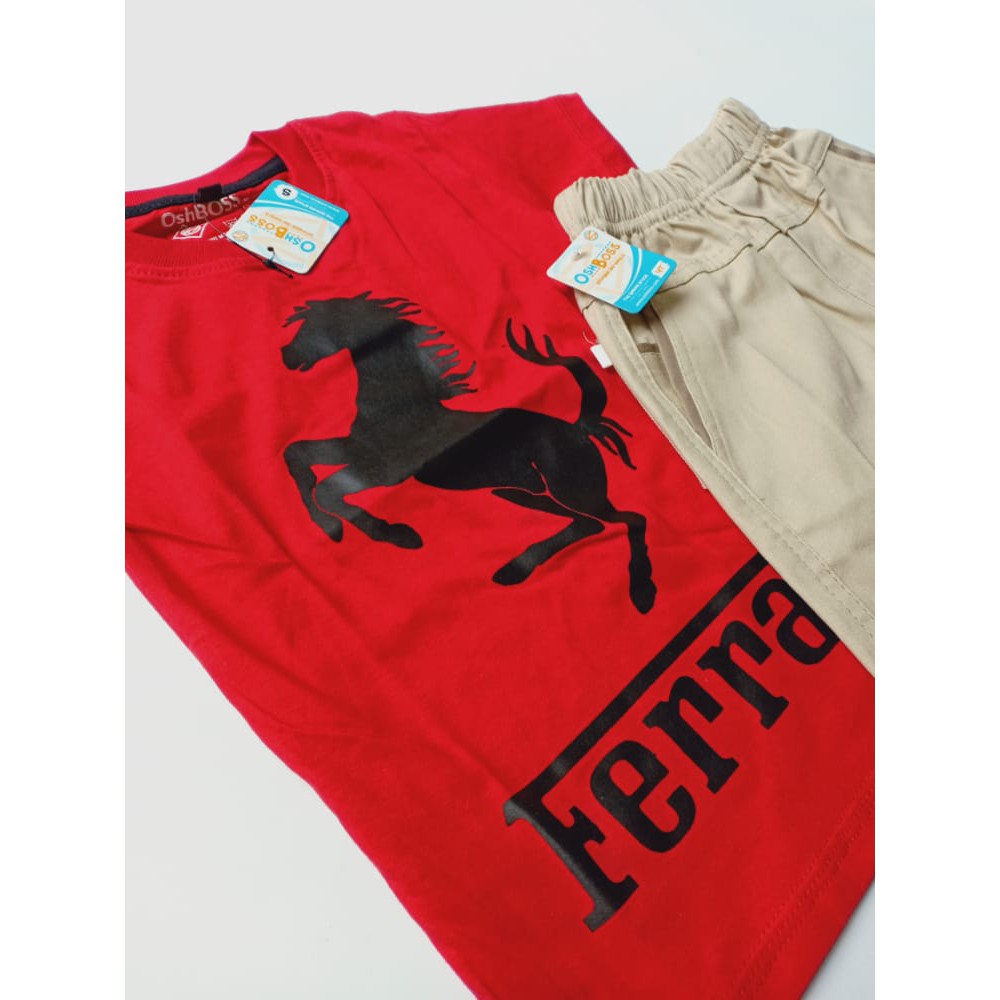 COD BAJU STELAN ANAK LAKI LAKI GAMBAR FERARI MERAH DAN CINO PENDEK 1-6 TAHUN-2