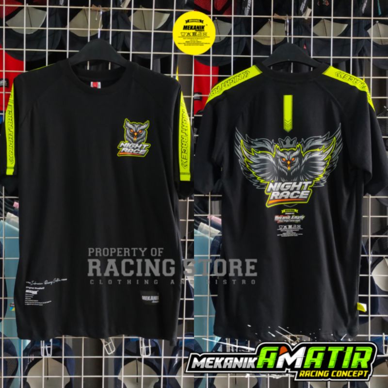 Baju Kaos Distro Pria dan wanita Terbaru Night race Burung hantu Original Mekanik Amatir