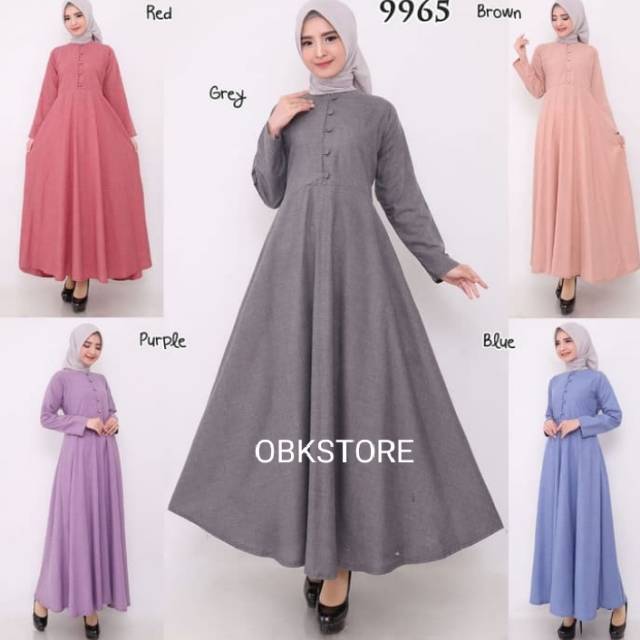 Baju Gamis Wanita Terbaru. Gamis Polos katun Supernova  kancing depan