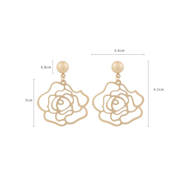 LRC Anting Tusuk Fashion Golden 925 Silver Needle Hollow Flower Earrings D98850