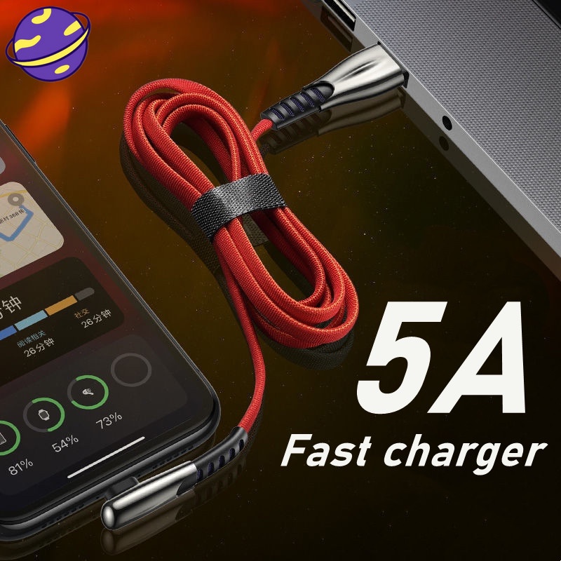 Kabel Data / Charger Micro Usb / Type C 5a Fast Charging Model Kepang Bahan Nilon Untuk Iphone