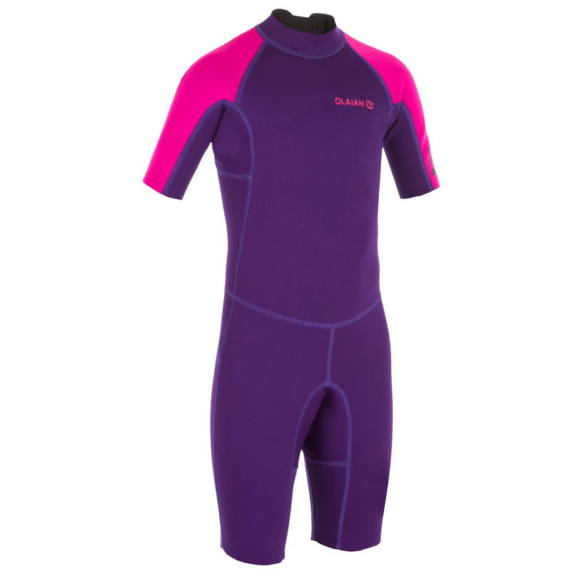 100 Surf Shorty Children's Wetsuit 1.5mm neoprene - Purple/Pink 8403222 BAJU SURFING WETSUIT ANAK