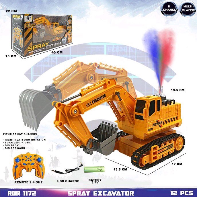 Mainan RC Excavator Asap Berasap Eskavator Eskafator Beco Beko Mobil