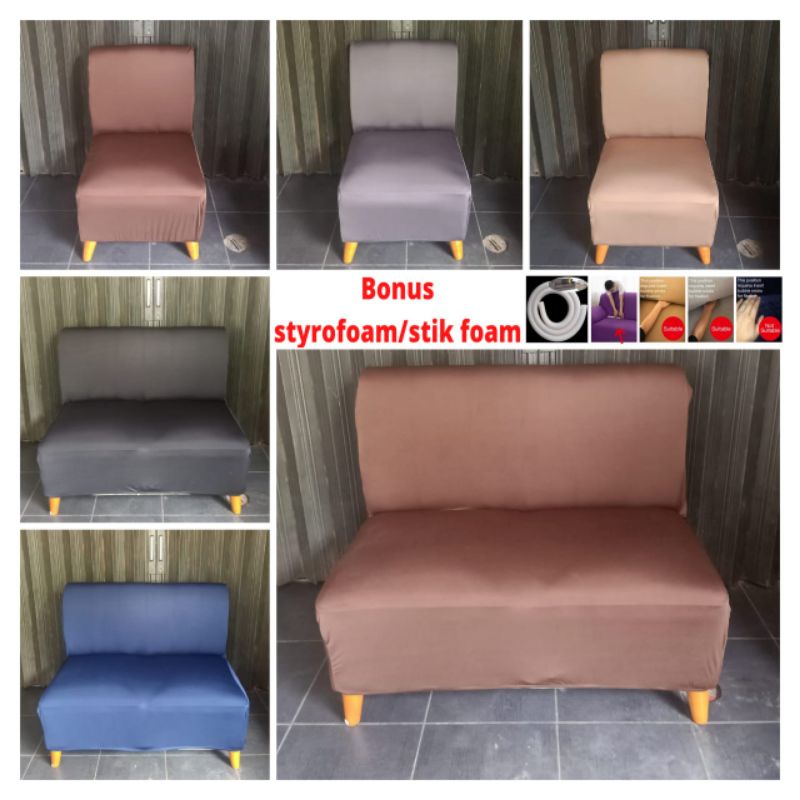 Cover sofa 1/2/3 dudukan TANPA tangan/Sarung sofa POLOS elastis