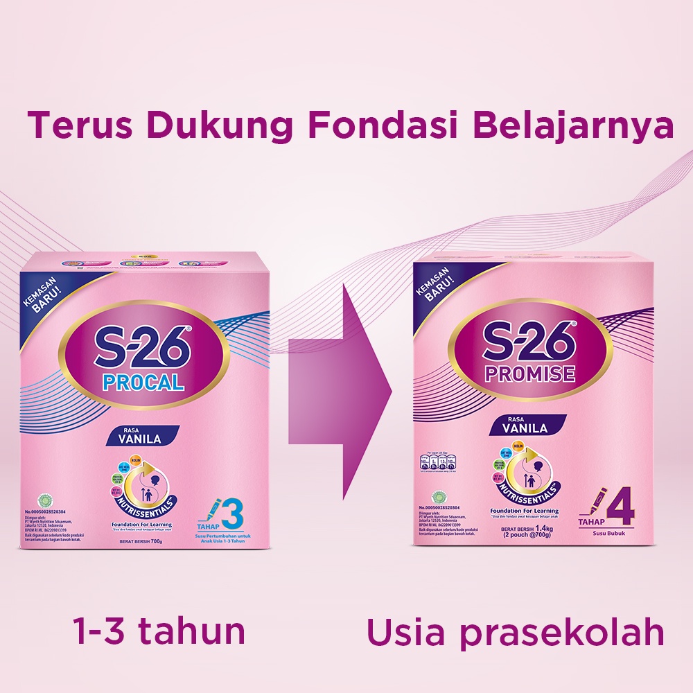 S-26 Promise Tahap 4 Vanila Susu Bubuk untuk Anak Usia 3-12 Tahun, Kotak 1400 gr