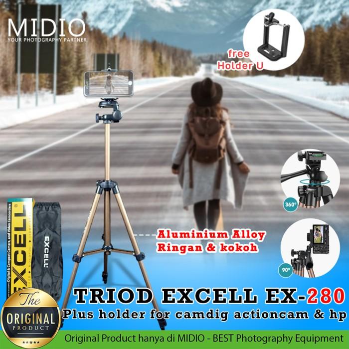 Tripod Excell EX 280 plus holder for Camdig actioncam dan Hp - DARK GO Best Seller