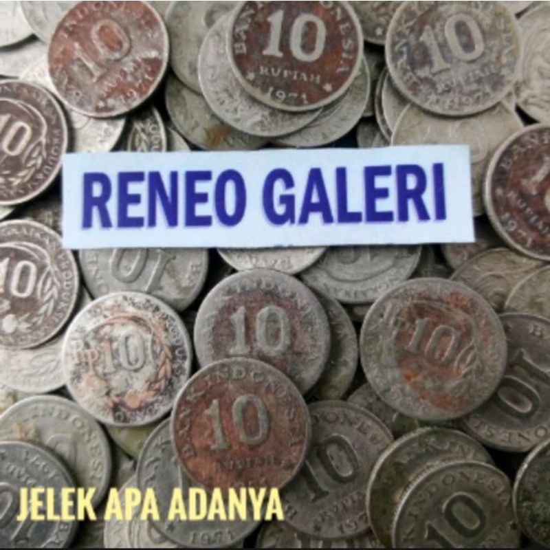Karatan Koin Mungil 10 Rupiah tahun 1971 Kancing nikel padi &amp; Kapas Rp Uang Kuno Duit Logam Jadul Lawas Lama asli Indonesia