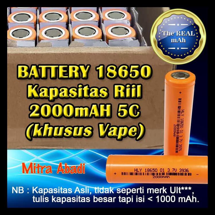 100% BERKUALITAS BATERAI/BATRE/BATTERY 18650 KAPASITAS RIIL 2000 MAH 5C (KHUSUS VAPE) 100% TERJAMIN