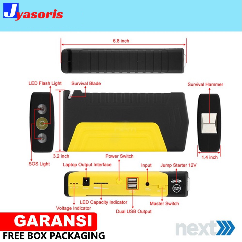 POWER BANK MOBIL JUMPER POWERBANK CAR JUMPER AKI MOBIL JUMP STARTER 50800MAH INCLUDE AIR PUMP JS135