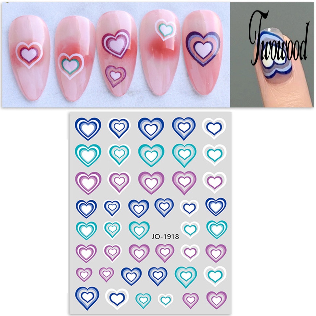 Twowood Stiker Kuku Motif Hati Tahan Air Untuk Nail Art DIY