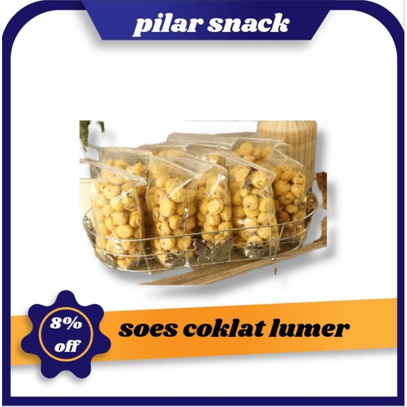 

Cemilan kue kering soes coklat lumer kemasan pouch 100grm