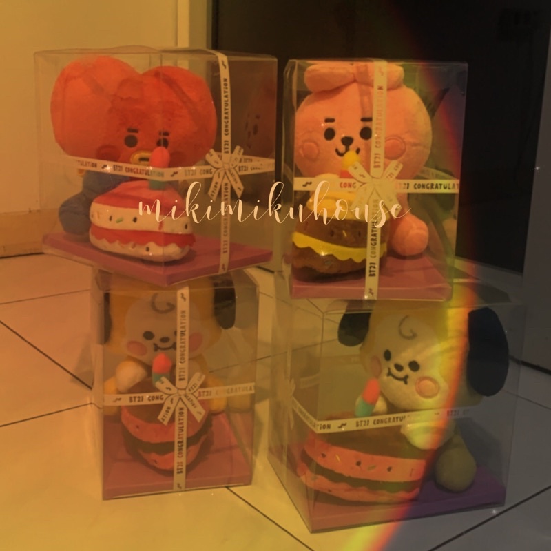 OFFICIAL BT21 BABY LIGHTING CAKE DOLL BABY SITTING CUSHION DOLL BONEKA BT21 BIRTHDAY CAKE