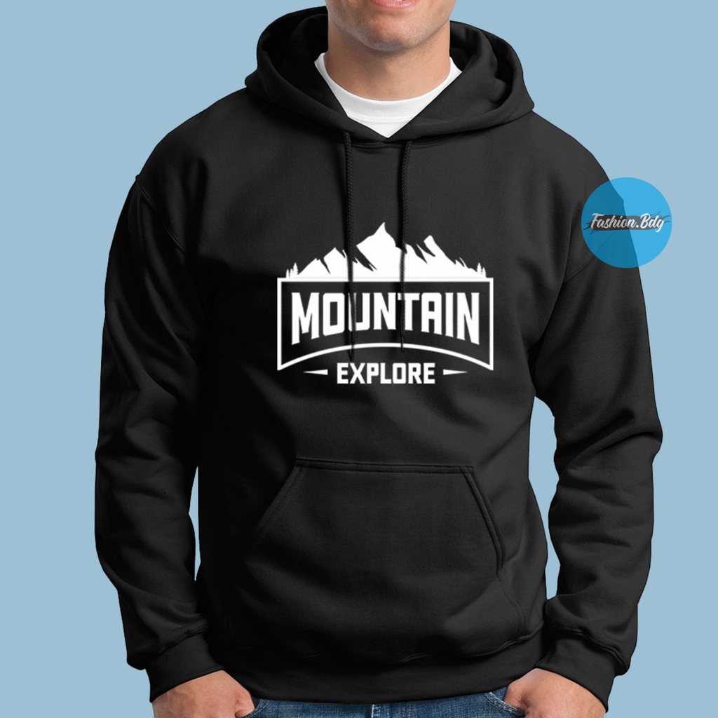Sweater Hoodie Pria Adventure Mountain Explore Black Navy Grey Merah Putih