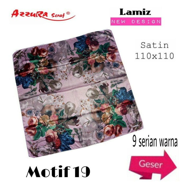 Jilbab Segiempat Laimizz Satin Lamiz Motif 19 By Azzura Premium Hijab