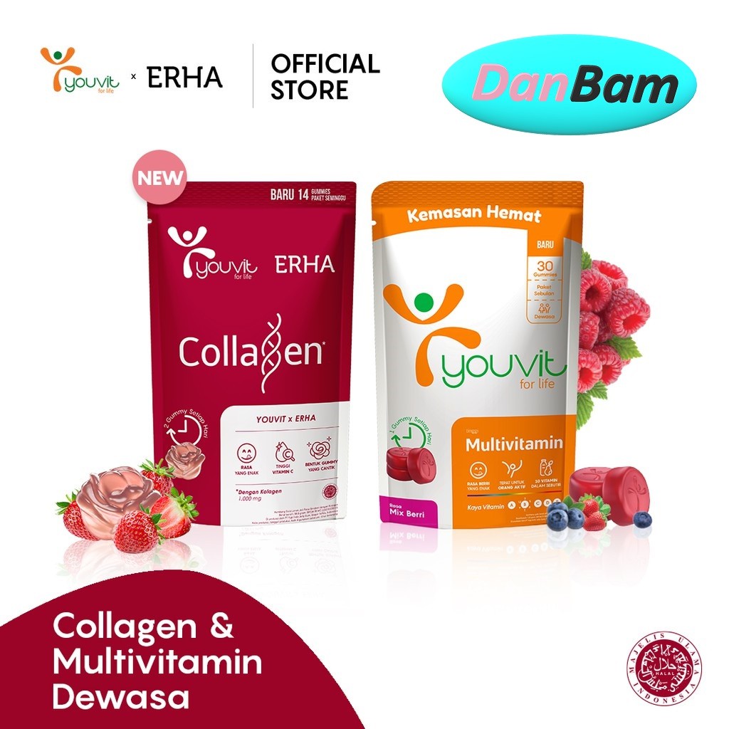 1 Pouch Youvit x Erha Collagen dan 1 Pouch Multivitamin Dewasa