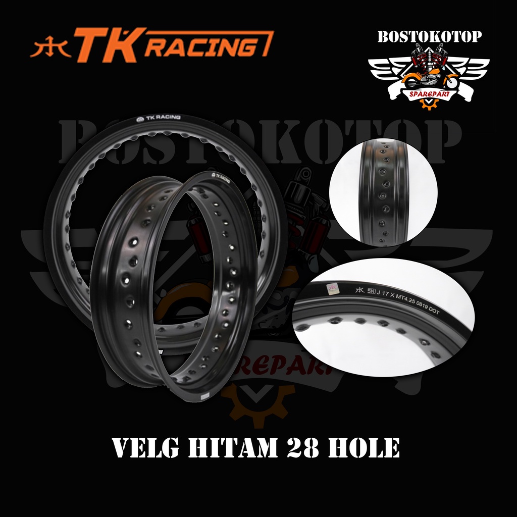 TK Racing Velg Pelg Ban TK Bright Hitam Black 28 Lobang Hole Ring 16 17 19 Ukuran 215 250 160 Origin