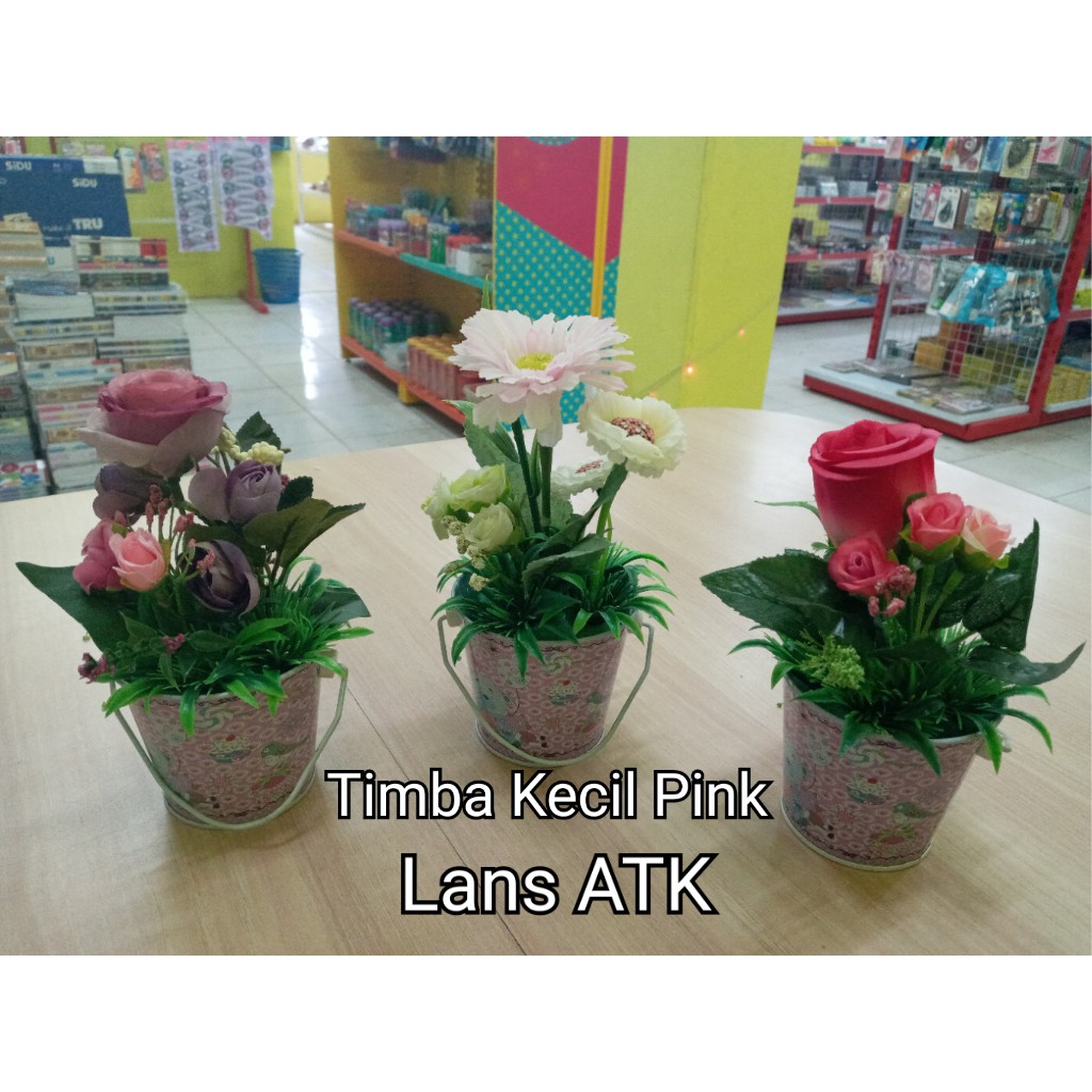 Buket Bunga / Bunga Hias Plastik Pot Kaleng Ember Kecil Motif (41)