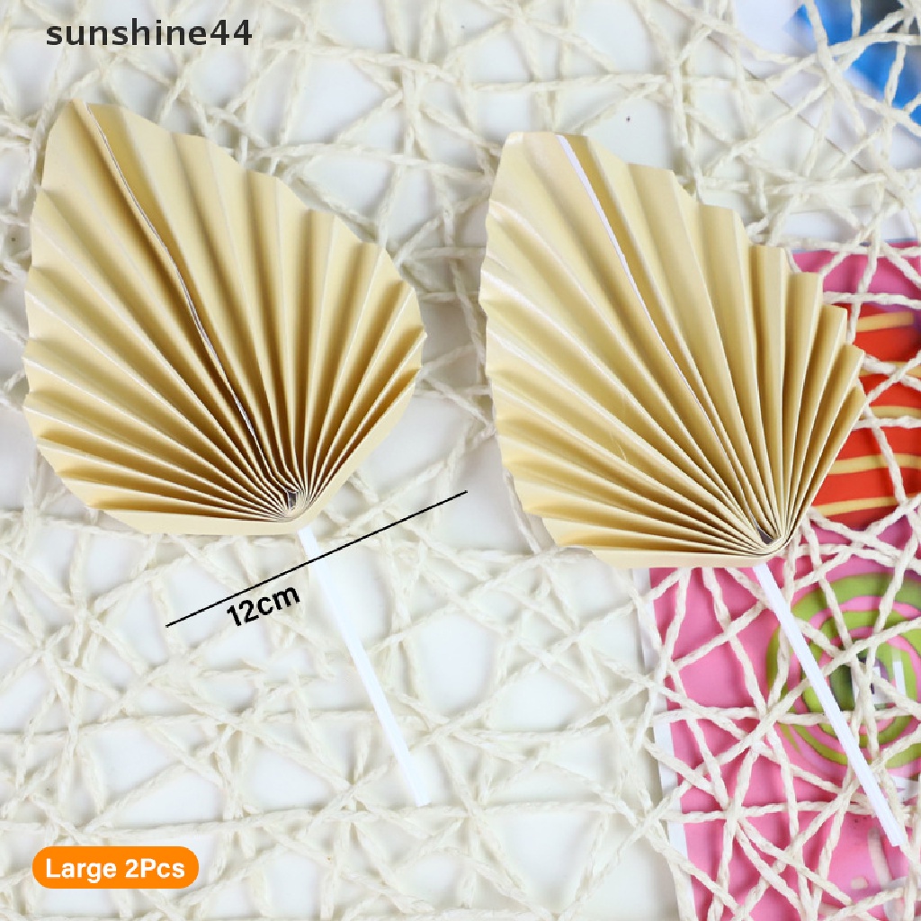 Sunshine 2pcs Topper Kue Bentuk Kipas Bahan Kertas Warna Emas Untuk Dekorasi Pesta Ulang Tahun