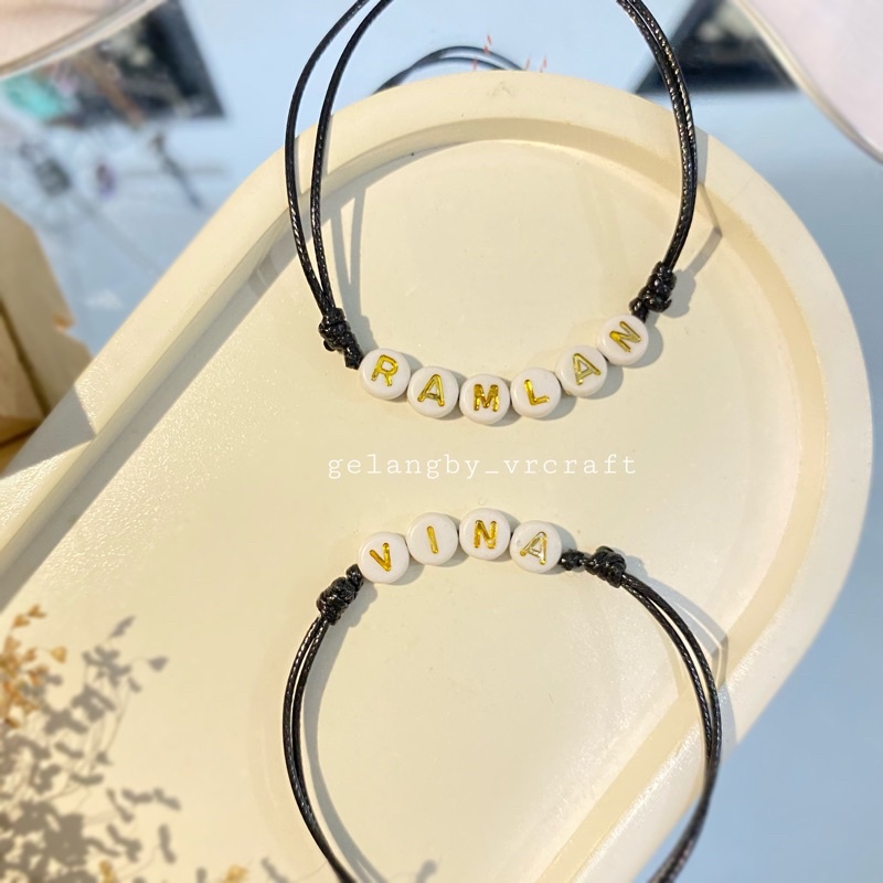 GELANG NAMA BULAT PUTIH LIST GOLD