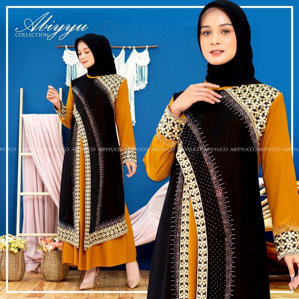 Abiyyuco GL1011 | Abaya Turkey Hitam Turki Warna Warni Turkiy Jersey Mix Ceruty  Mewah Ready Jumbo LD 125