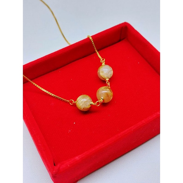 kalung xuping batu rambut sedana asli lapis emas 24karat