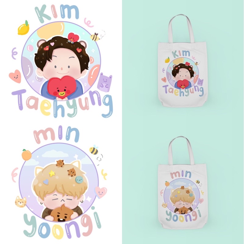 Tote Bag Bergambar dan Tulisan Member KPOP Korean Top Idol