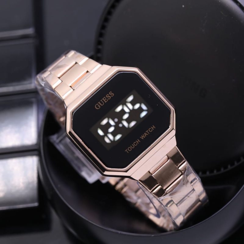 NEW - JAM TANGAN WANITA GUESS GC DIGITAL LED WATCH KOTAK RANTAI STAINLESS STEEL