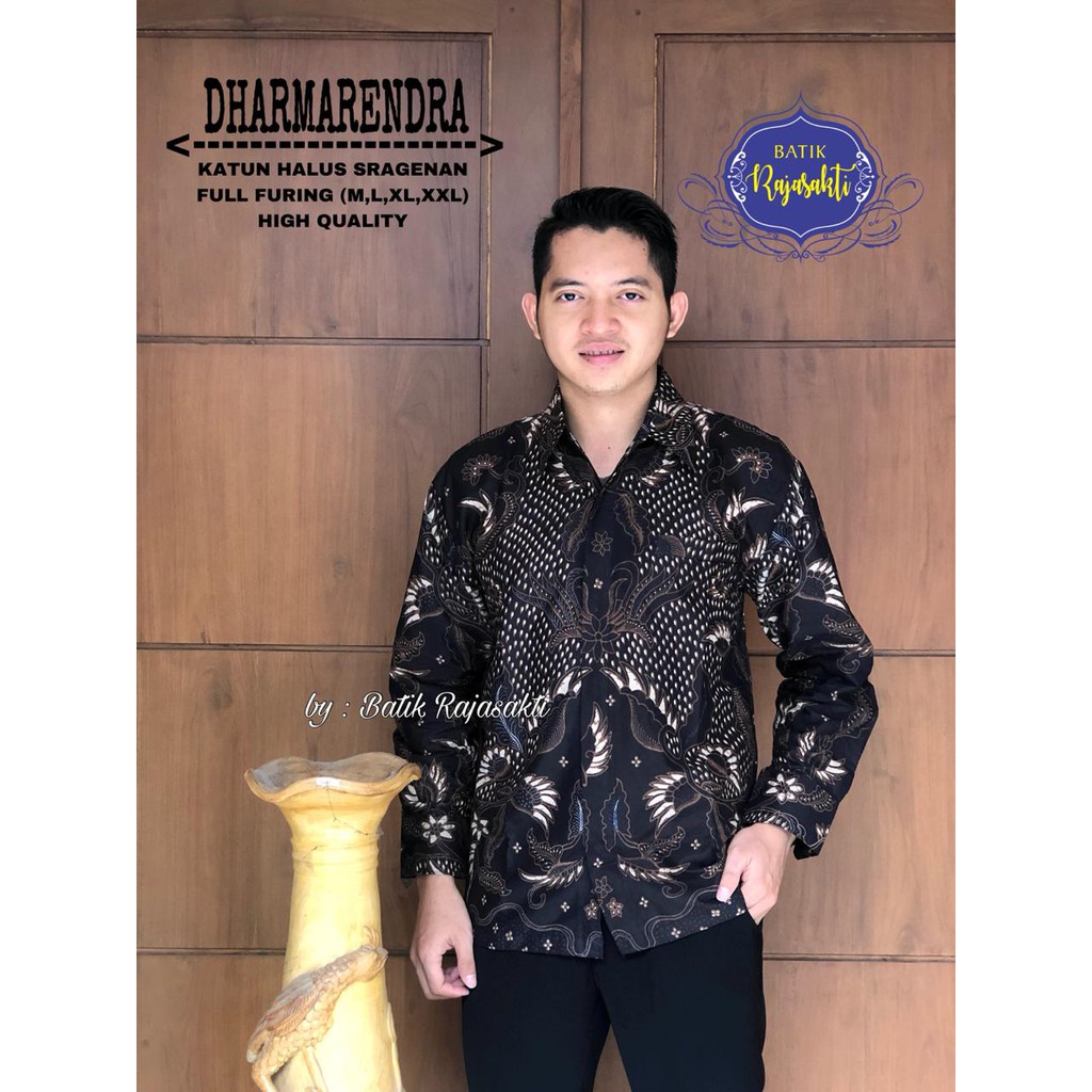 DHARMARENDRA Kemeja Batik Pria Lengan Panjang Katun Halus FULL FURING Rajasakti