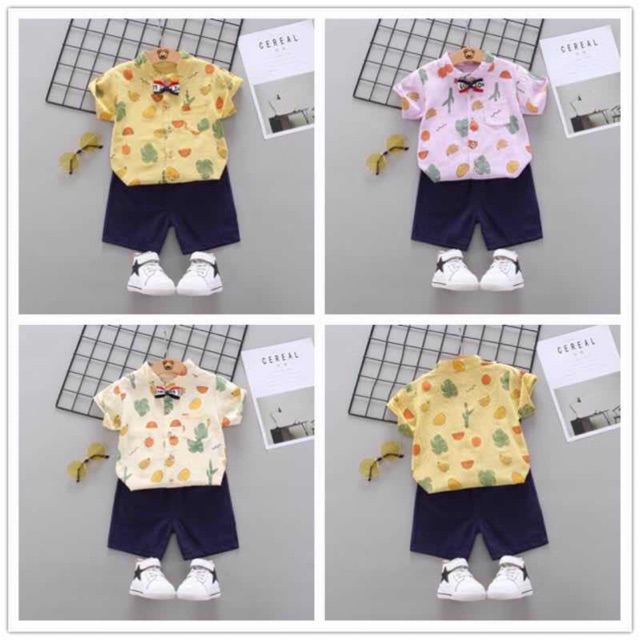 setelan kemeja import anak 0-3 tahun SEAMONSTER shirt set celana pendek laki laki cowok balita baby