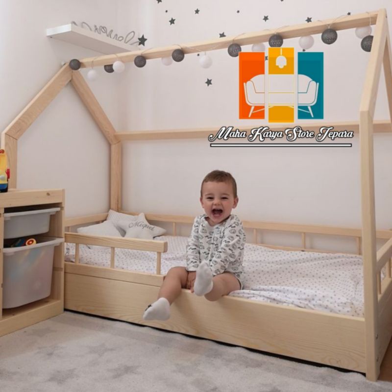 dipan anak ranjang anak pagar pendek bulat minimalis 01
