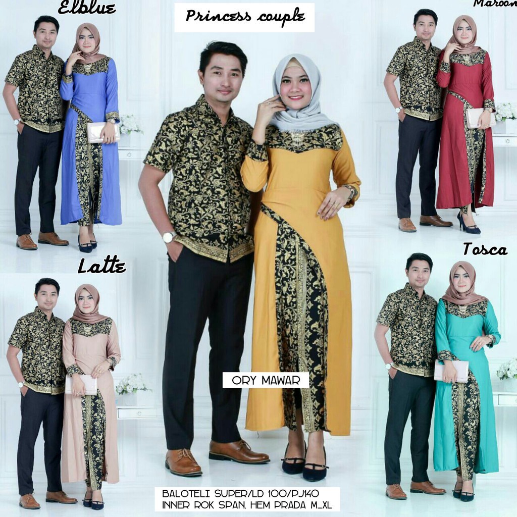 Sarimbit Batik Anggun Couple Longcardi Princes - Warna Merah, Tosca, Late, Biru, Kuning - M L XL