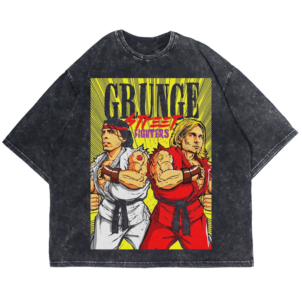KAOS OVERSIZE STREET FIGHTER GRUNGE WASHING VINTAGE TEE (T-SHIRT OVERSIZE WASHED)