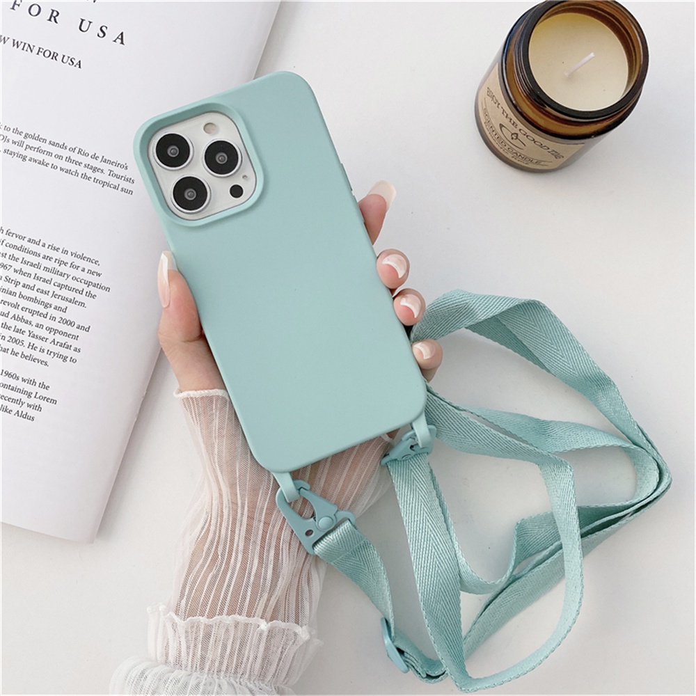 Soft Case Silikon Dengan Tali Lanyard Untuk Iphone 6 7 8 Plus 11 12 13 Pro Xs Max Xr XS