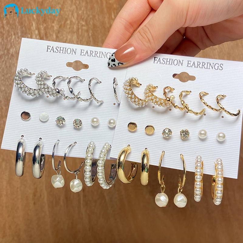 YEEZII Set Anting Liontin Mutiara Berlian Warna Emas Perak Untuk Aksesoris Perhiasan Wanita