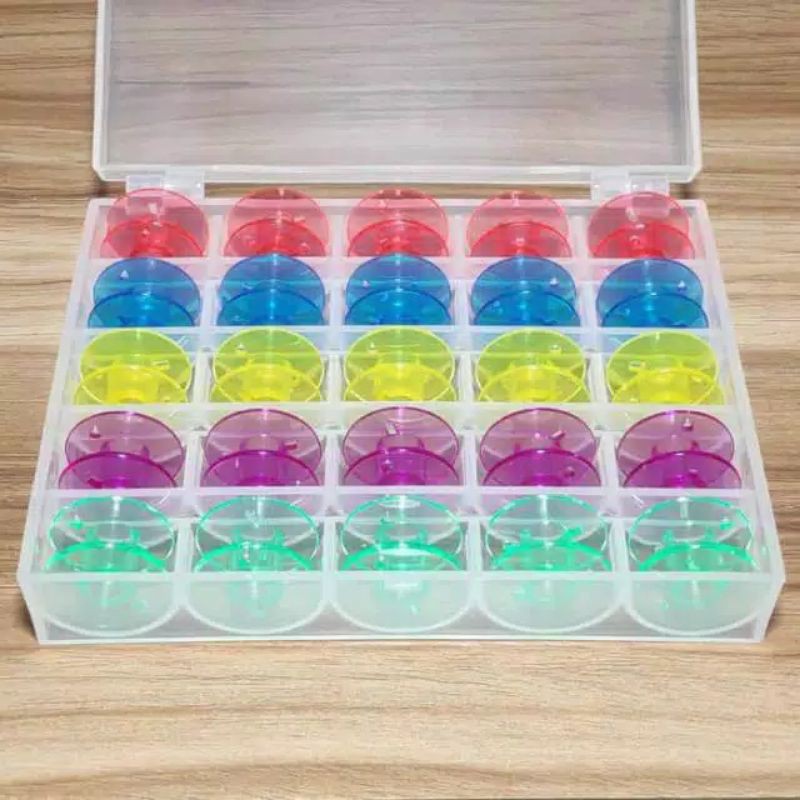 25 pcs Spul Bobbins Plastik Warna Mesin Jahit Portable