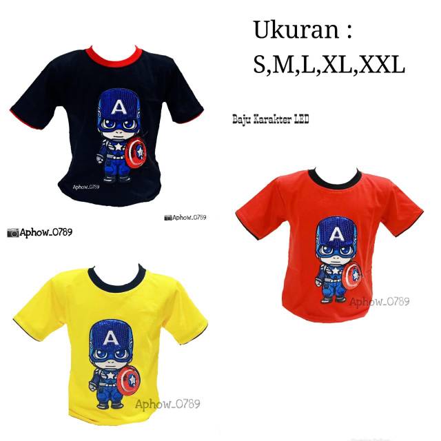 Baju anak karakter led motif capten amerika