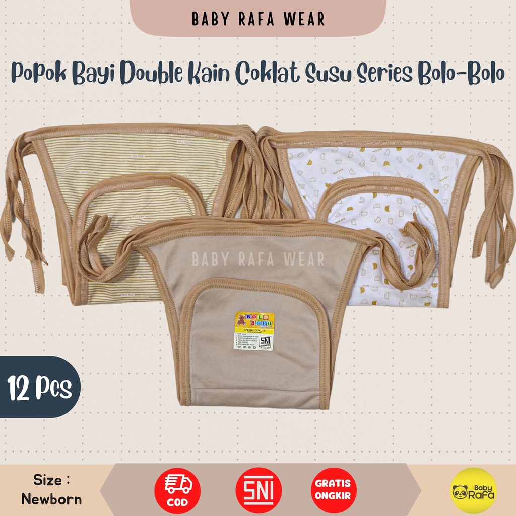 Serian Coklat Susu - 12 pcs / 6 pcs Popok Bayi Double Kain COKLAT SUSU SERIES merk SNI Bolo - Bolo / Popok Double Kain Serian Coklat Susu