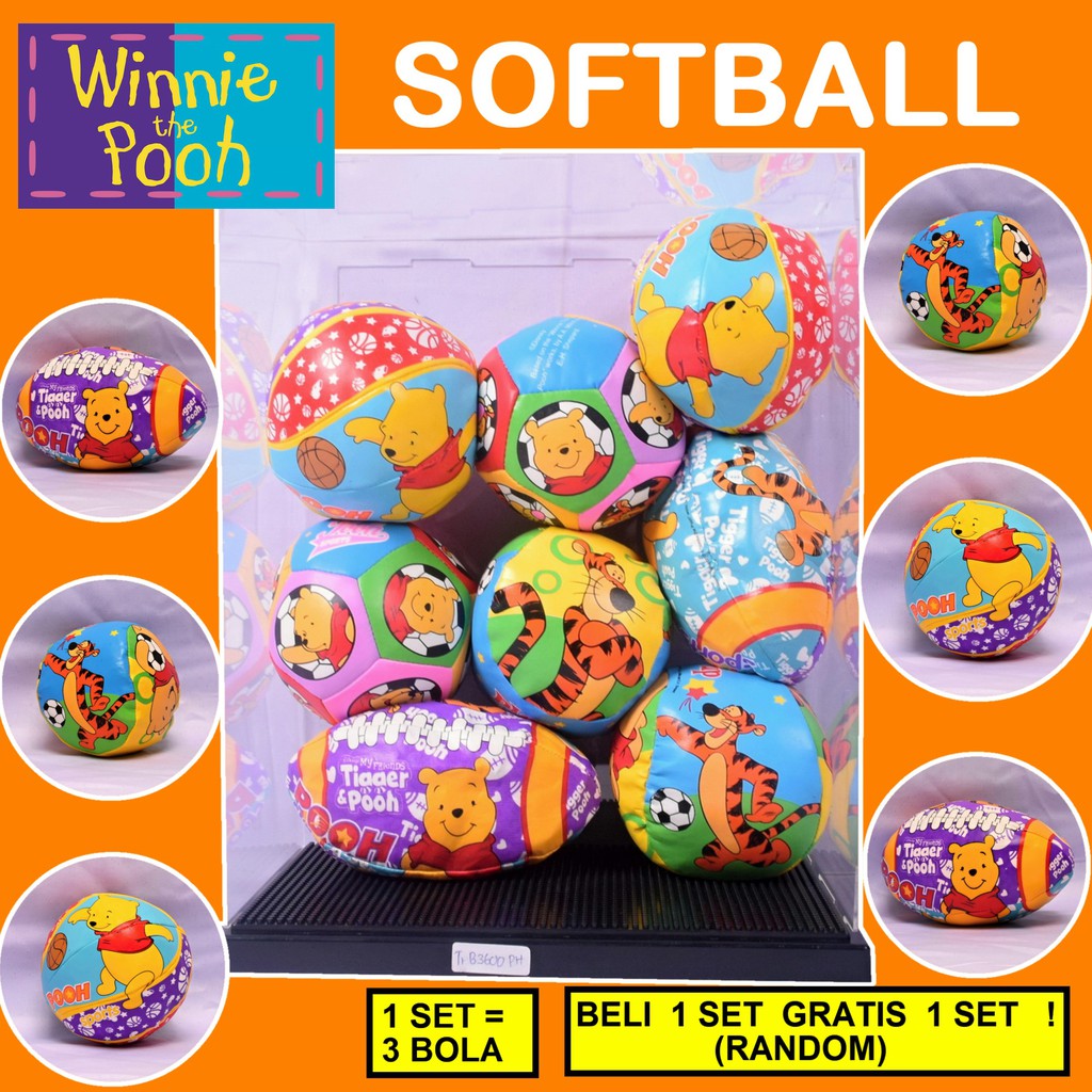 SALE ! BELI 3 GRATIS 3 ! ANEKA SOFTBALL WINNIE THE POOH BOLA EMPUK LEMBUT UNTUK BAYI BALITA