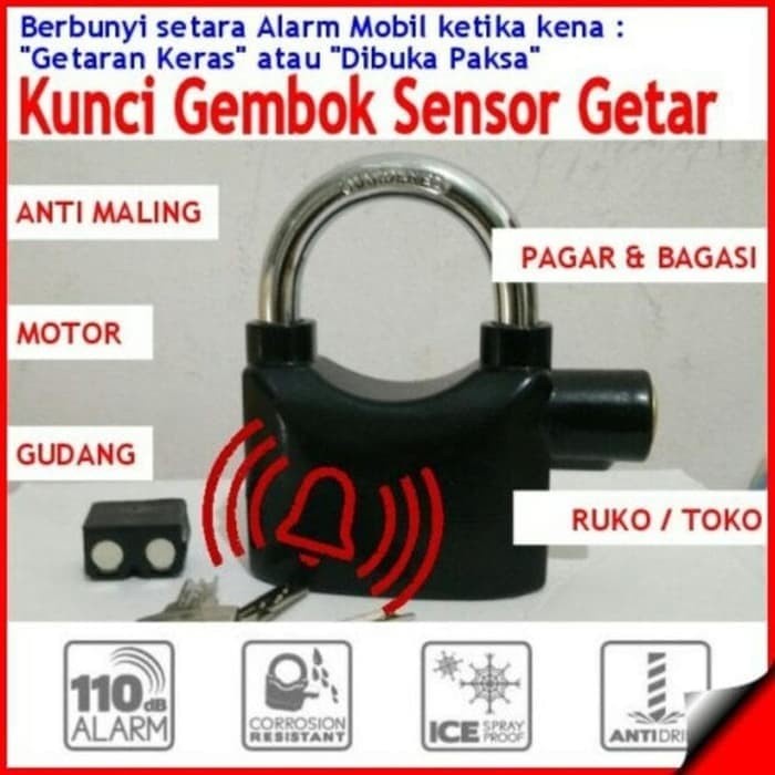 Gembok alarm anti maling tahan air pencuri pengaman motor  rumah premium