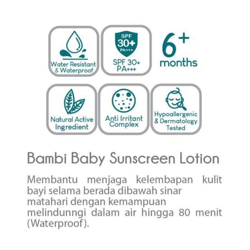 Bambi Baby SunScreen Lotion 100ml 6M+ - Bambi Sunblock Bayi - Sun Screen Bayi - Sun Block Bayi