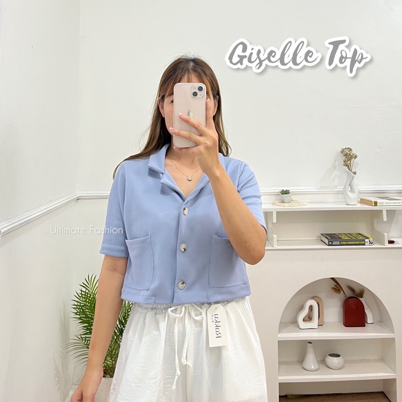 Giselle Top - Kemeja Crop Capri Knit - Outer Crop - Atasan Wanita Import