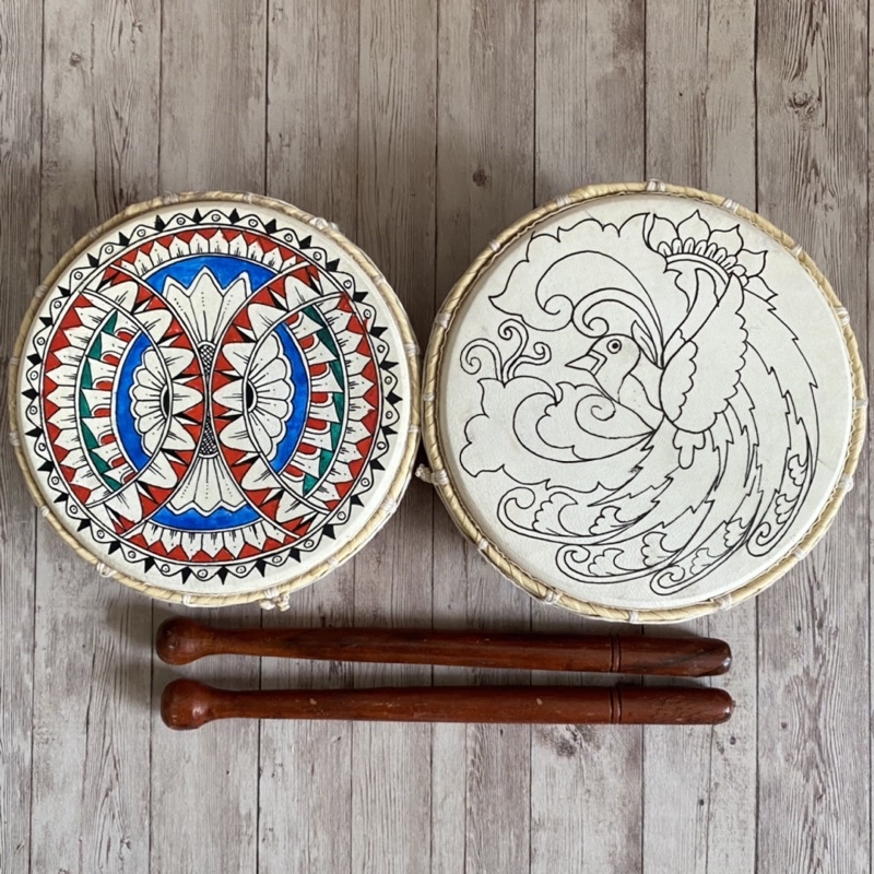 Alat musik Pukul Tambur Bali Kulit Asli Diameter 20cm Mainan Anak Tradisional Bonus Stik