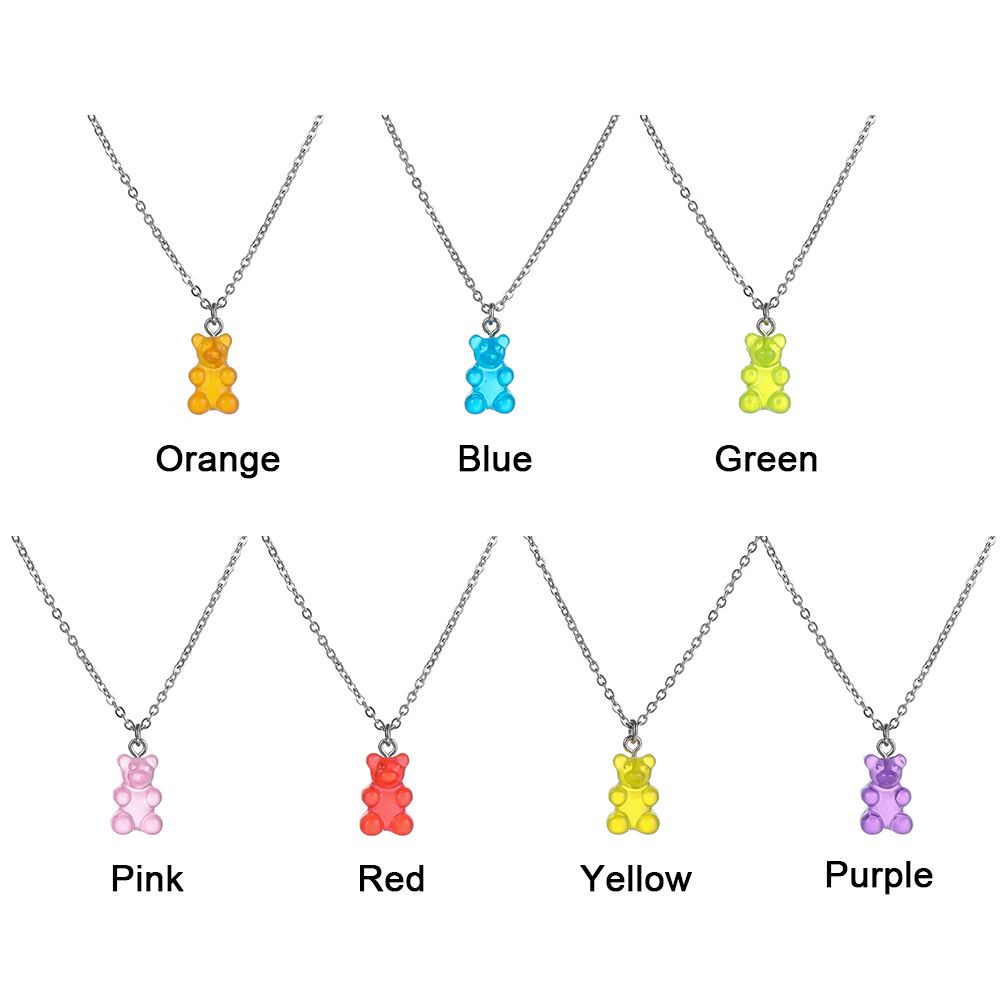 ROW Girls Gifts Resin Bear Charms Bracelet Jewelry Making Bear Necklace Women's Fashion Candy Color DIY Stanless Steel Chain Bear Pendant/Multicolor