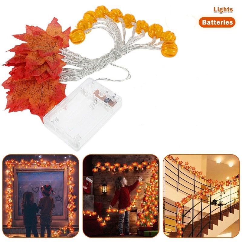 Lampu Tumblr 10 / 20-LED Bentuk Labu / Daun Maple Tenaga Baterai Untuk Dekorasi Pesta Halloween / Paskah