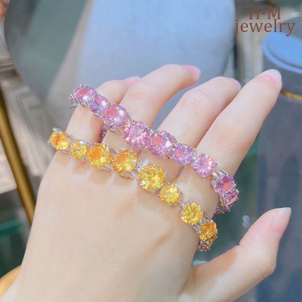 Gelang Tangan Full Berlian Imitasi Warna Pinkkuning Untuk Wanita