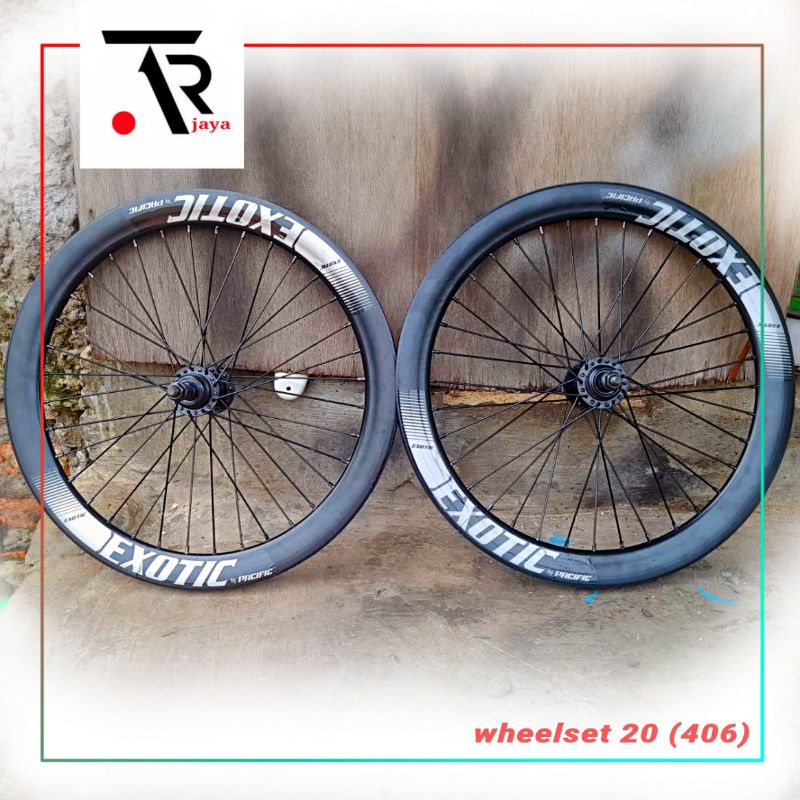 wheelset 20 atau velg sepeda 20in sudah dirakit dan disetel jari2 36hol bisa cakram