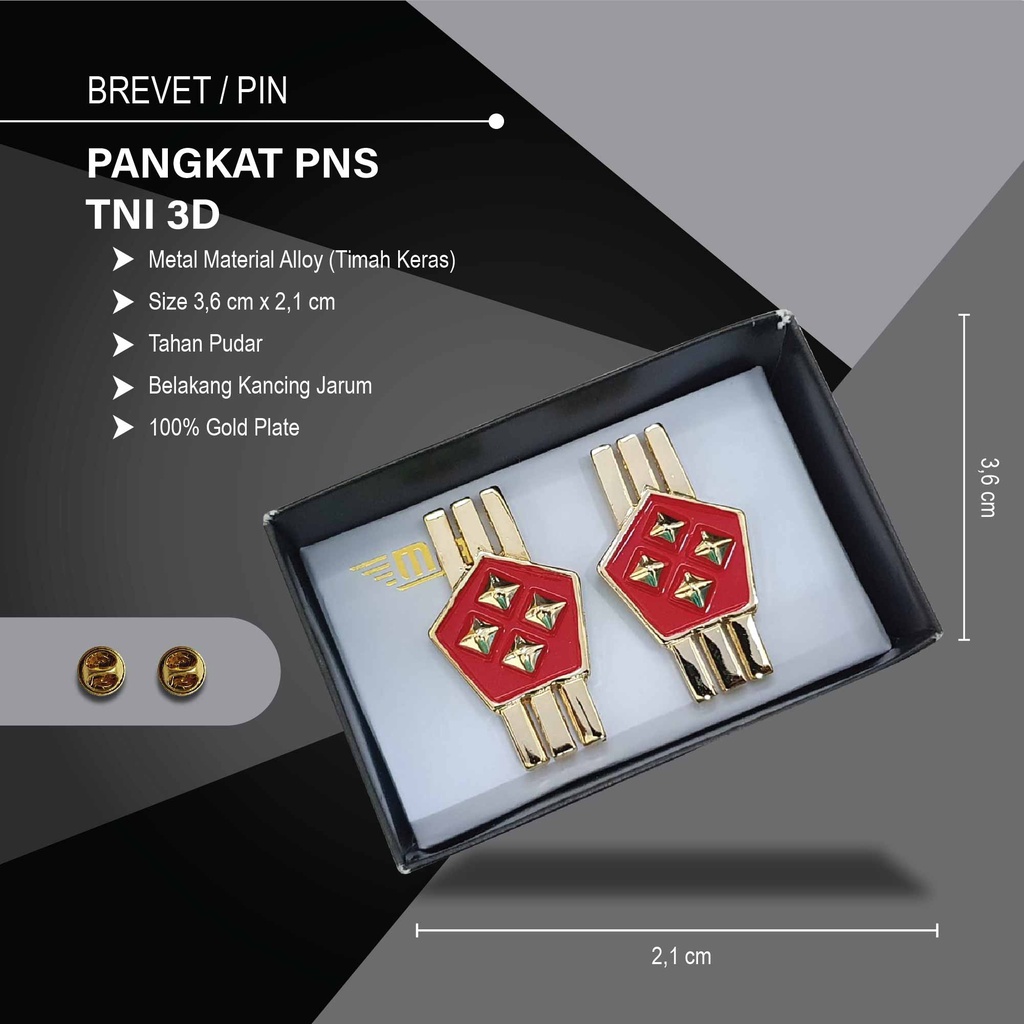 PIN PANGKAT PNS TNI 3D PDH BRIVET BREVET WING PIN PANGKAT PNS TNI 3D
